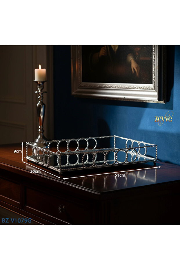 صينية ديكور أنيقة على شكل حلقة حلزونية مع مرآة مستطيلة الشكل 51×36×9 سم - 2