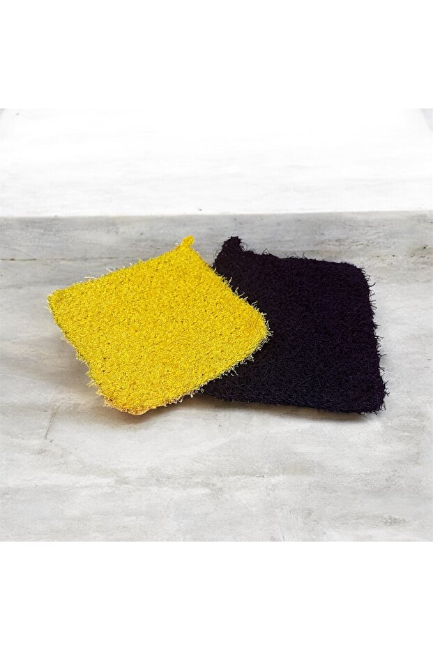 Hand Knitted 2-Piece Kitchen Dishwashing Cloth Purple - Yellow