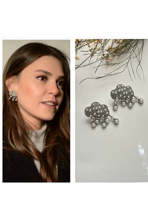 Silver Color Pearl Cloud Earrings Aslı Enver Earrings