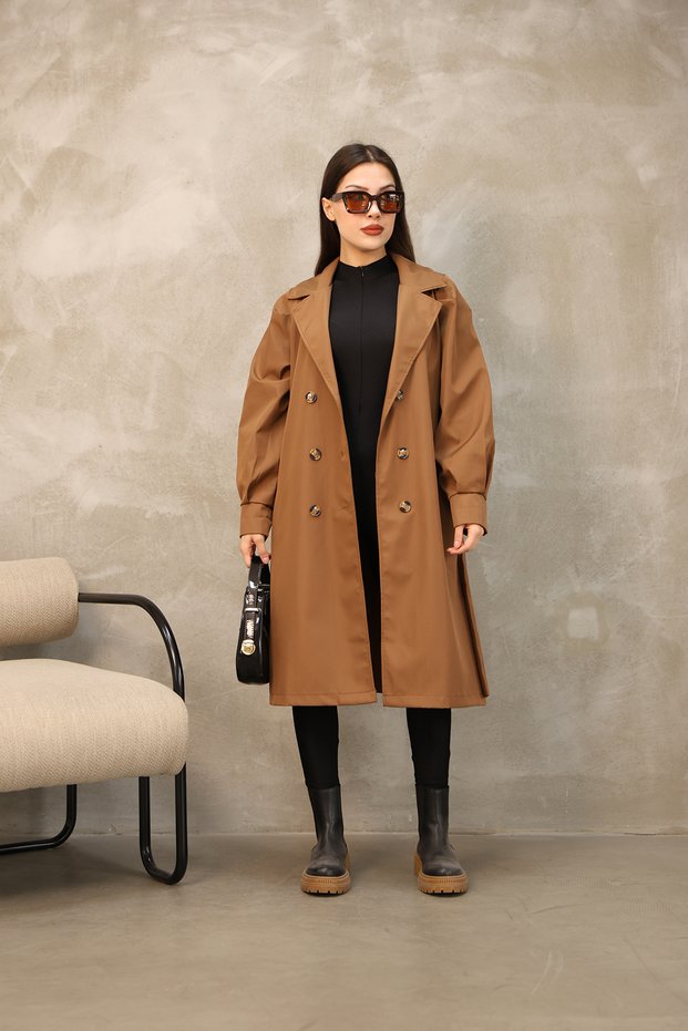 Balloon Sleeve Cuffed Trench Coat Short