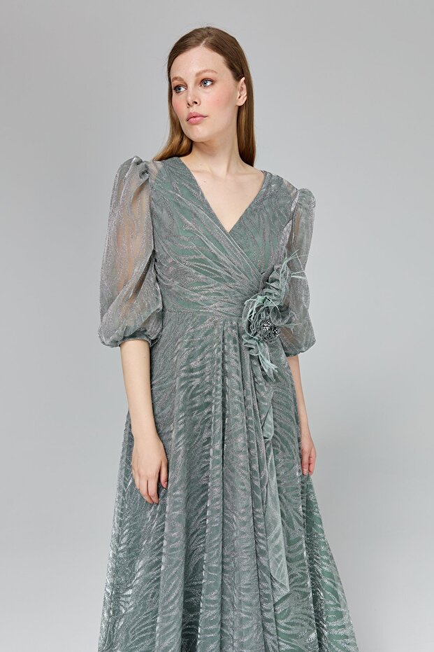 Simli Balon Kol Abiye Mint - 6