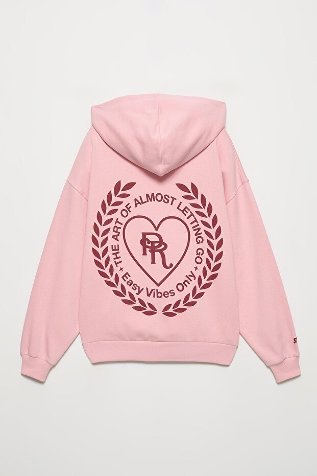 Kalp grafik baskılı kapüşonlu sweatshirt - 6