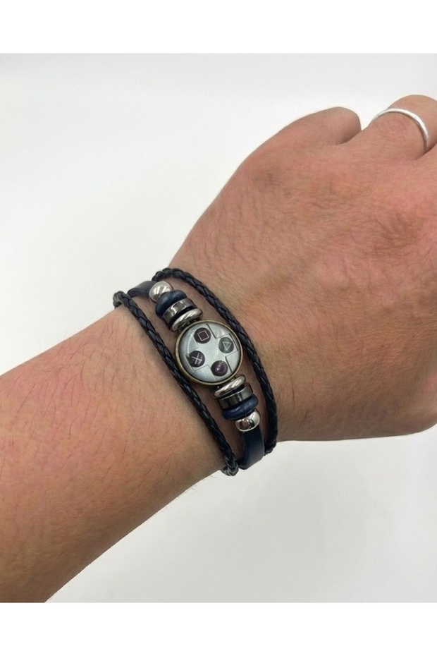 Playstation Iconic Leather Men's Bracelet – Braided Gamer-Themed Adjustable Bracelet