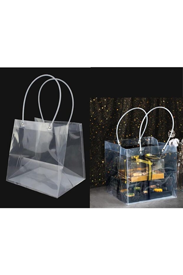 Clear PVC Gift Bag 10 Pcs With Handles Transparent Gift Bags