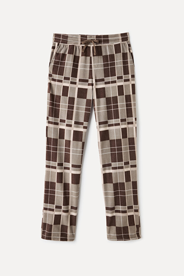 Men's Brown Soft Textured Plaid Pajama Bottoms