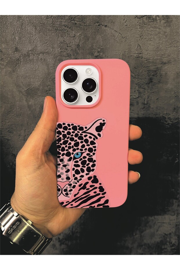 iPhone 16 Pro Compatible Leopard Patterned Pink Case - 1