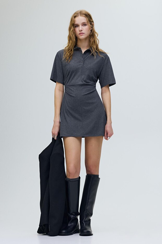 Polo yaka drape elbise - 1