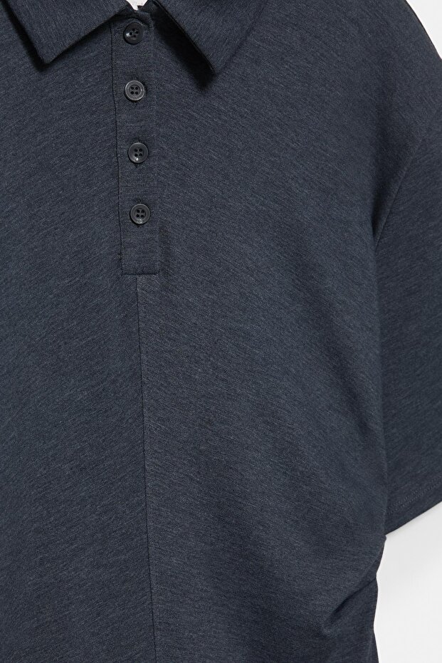 Polo yaka drape elbise - 7