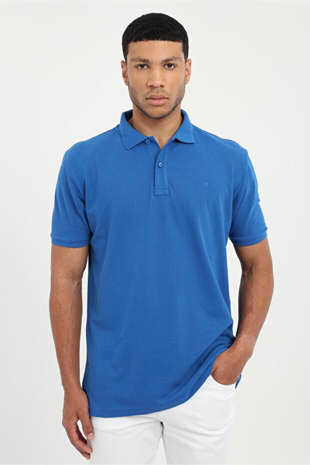 Men's Slim Fit Polo Collar Cobalt Blue T-Shirt