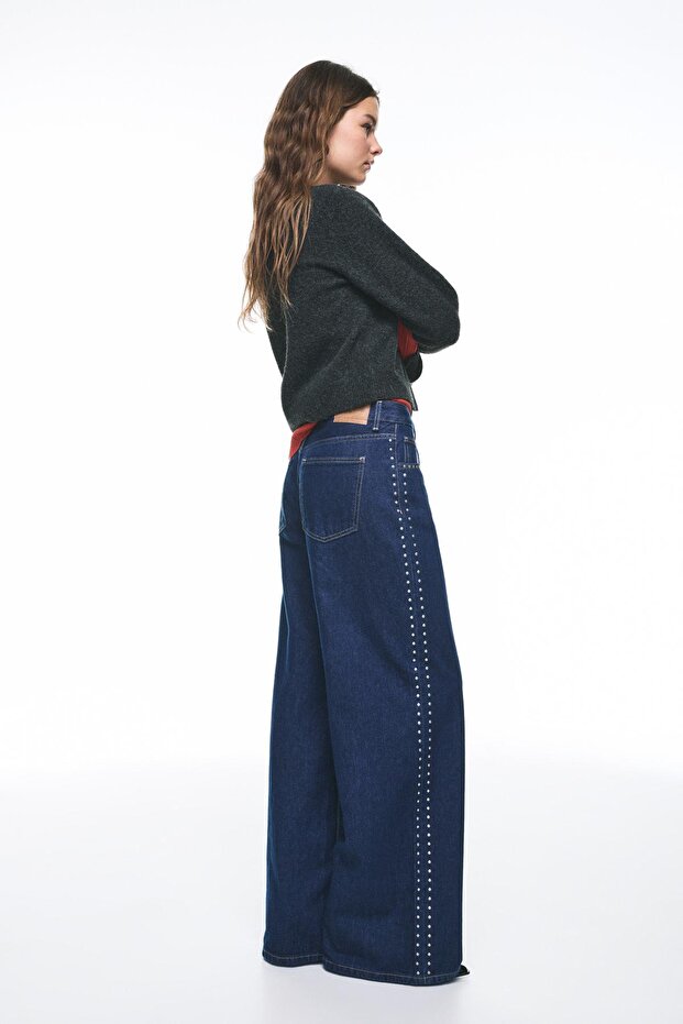 Zımbalı geniş paça jean - 5