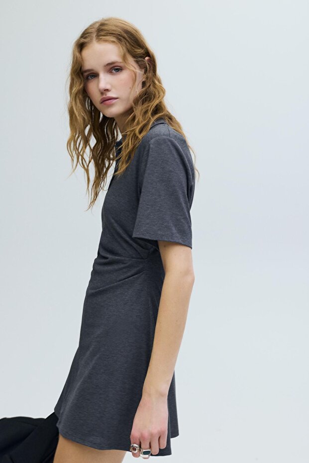 Polo yaka drape elbise - 3