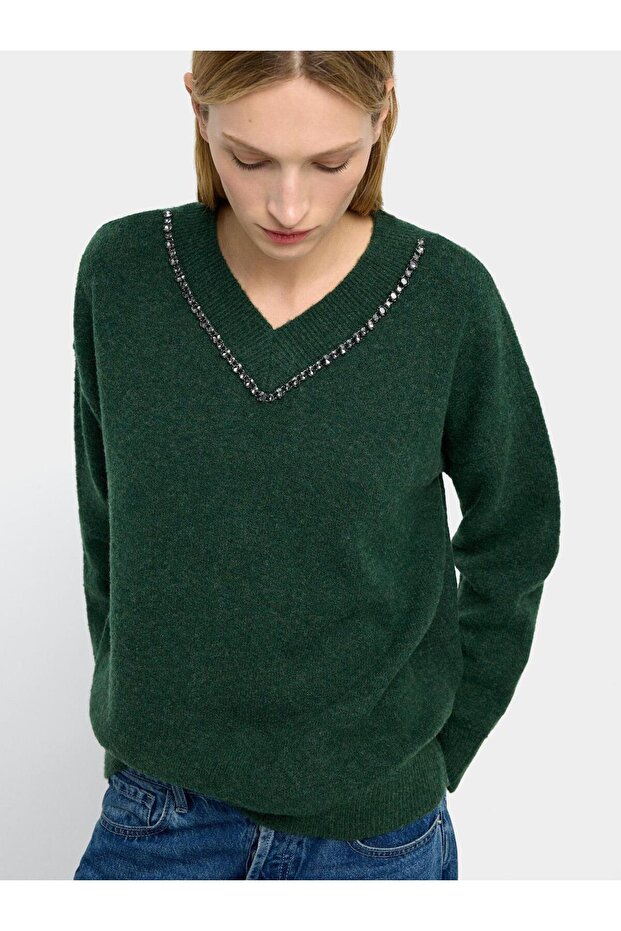 Kristal Detaylı Örme Kazak - 4