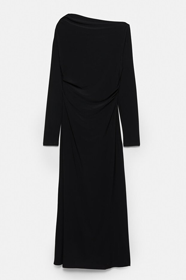 Drape detaylı yumuşak midi elbise - 6