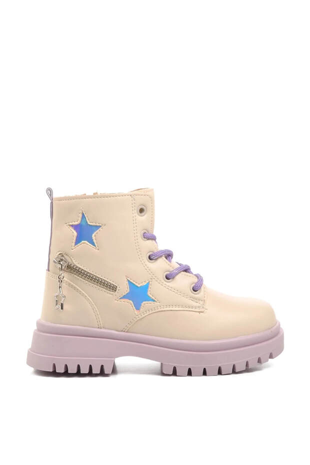 Pepino Girl's Star Patterned Boots Beige Lilac P-1525