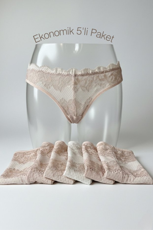 5-Piece Economical Powder Lace Tulle Panties