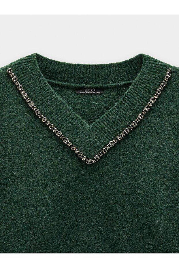 Kristal Detaylı Örme Kazak - 7