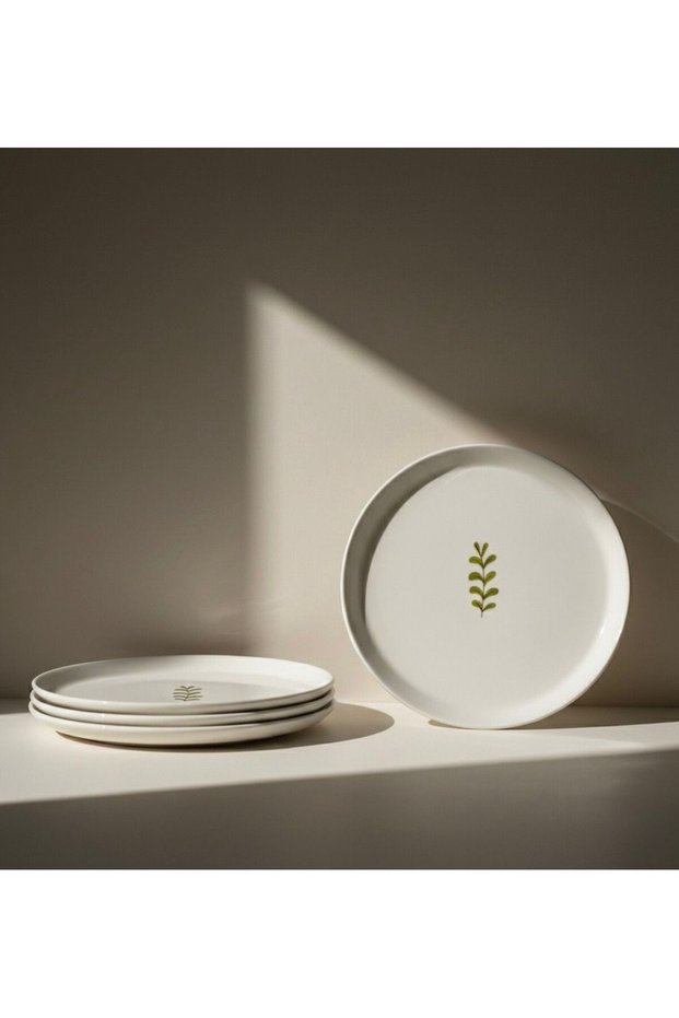 Luxury Leaf Patterned Ceramic Cake Plate Set of 6 21cm Natural Looking Serving Plate