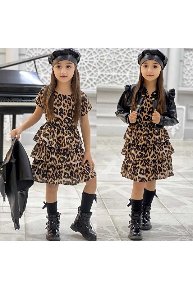 Girl's Dress Leather Jacket Hat