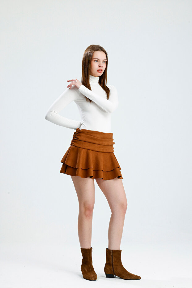 Süet Astar Şortlu Mini Etek - 1