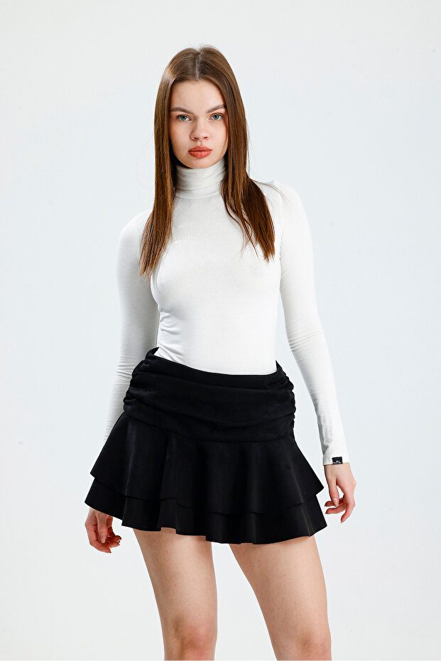 Süet Astar Şortlu Mini Etek - 3