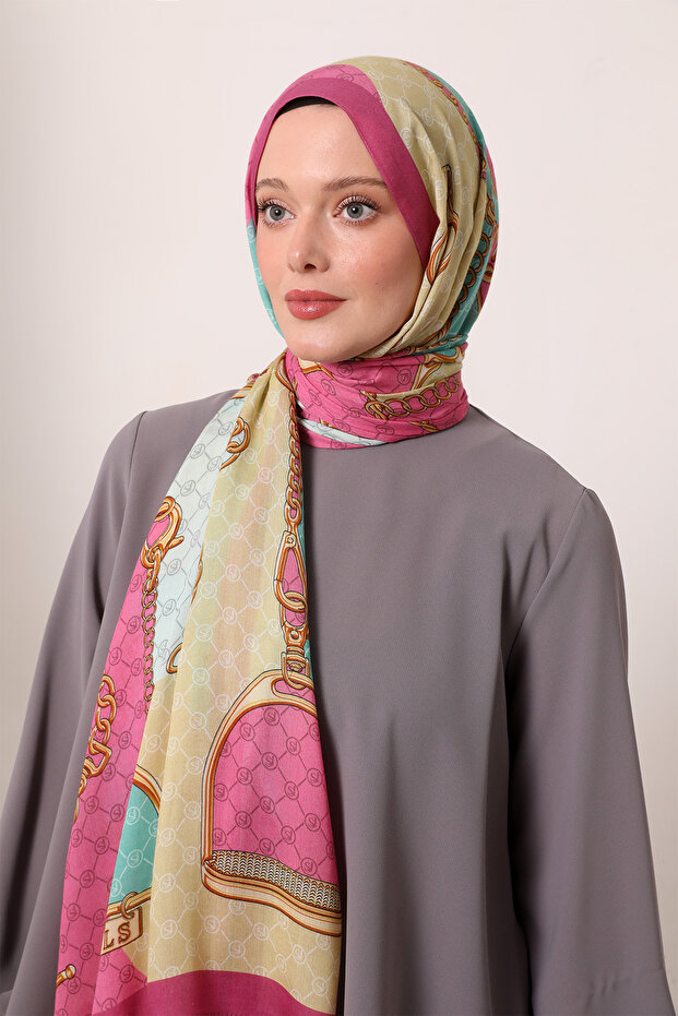 شال حريري منقوش بسلسلة - 3