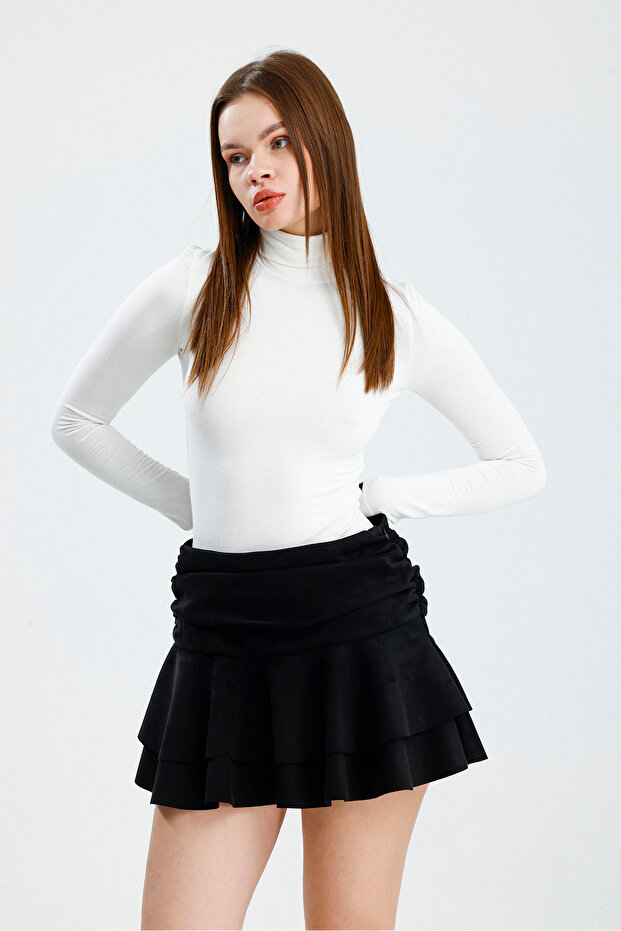 Süet Astar Şortlu Mini Etek - 4