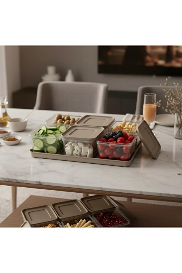 6-Compartment Covered Serving Tray Set for Organizing Clutter, Modern Breakfast Snack Organizer