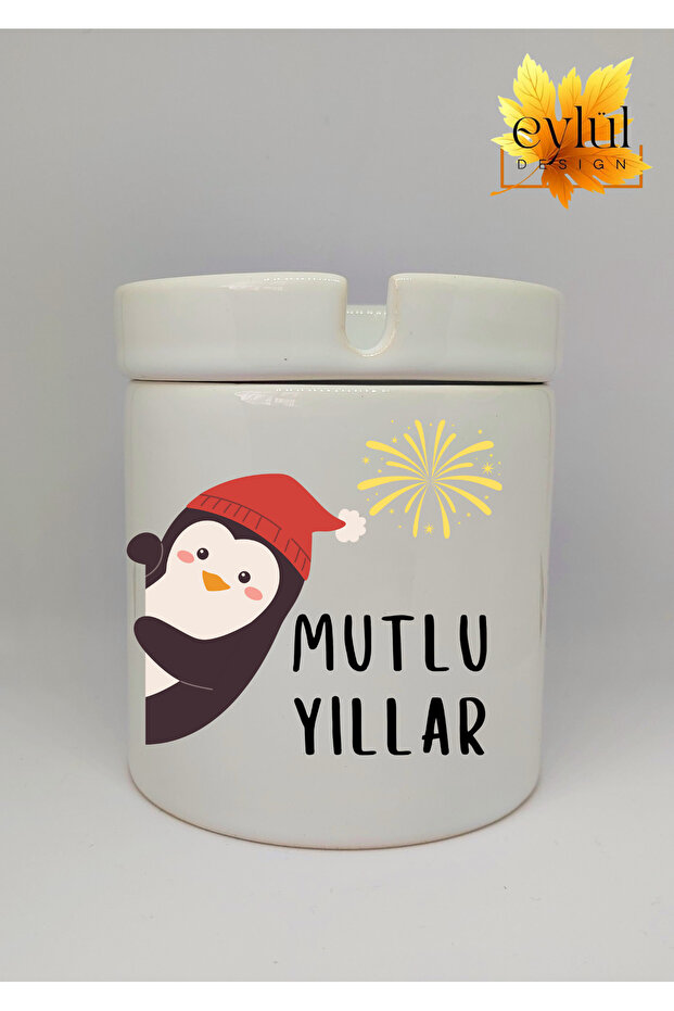 Cute Penguin with a Christmas Hat Happy New Year Printed Ceramic Ashtray Odorless Coaster