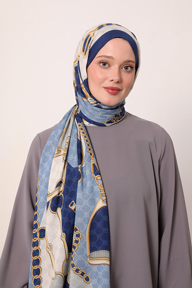 شال حريري منقوش بسلسلة - 1