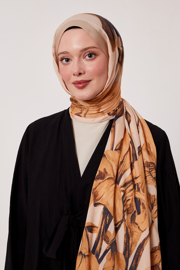 Large Floral Patterned Silk Shawl