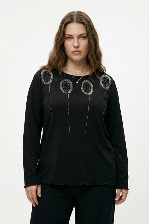 Shiny Stone Viscose Long Sleeve Women's Blouse
