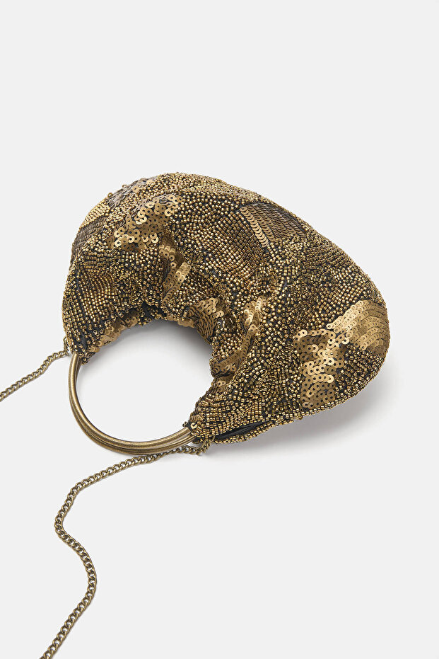 Metal saplı boncuklu çanta - 5