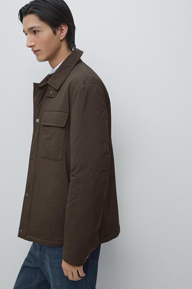 Yaka parçalı cepli ince ceket - 4