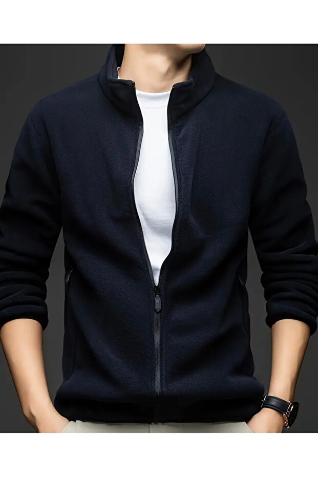 Thermal Zippered Navy Blue Fleece Jacket