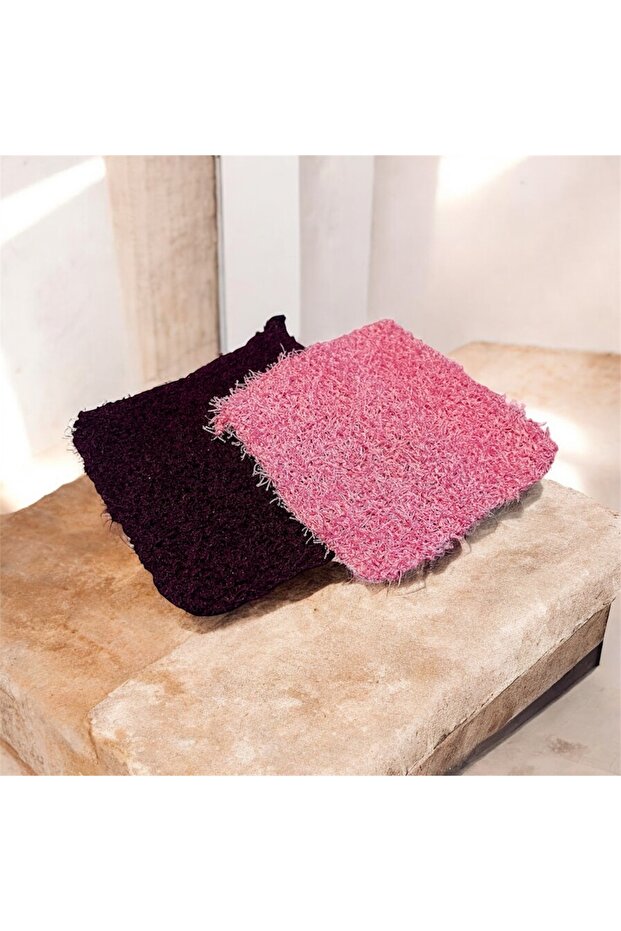 Hand Knitted 2-Piece Kitchen Dishwashing Cloth Pink - Claret Red