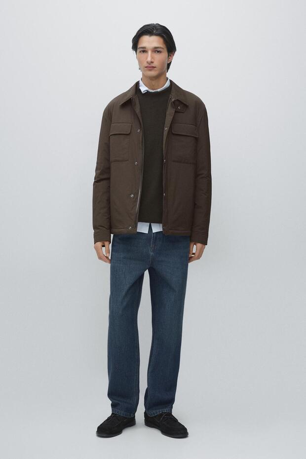 Yaka parçalı cepli ince ceket - 1