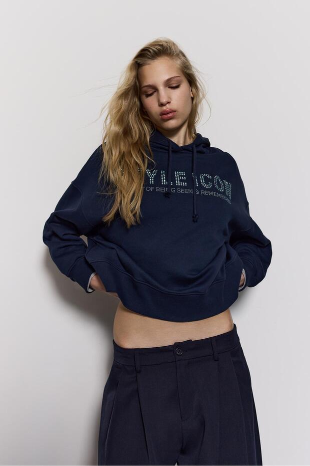 Simli kapüşonlu sweatshirt - 1