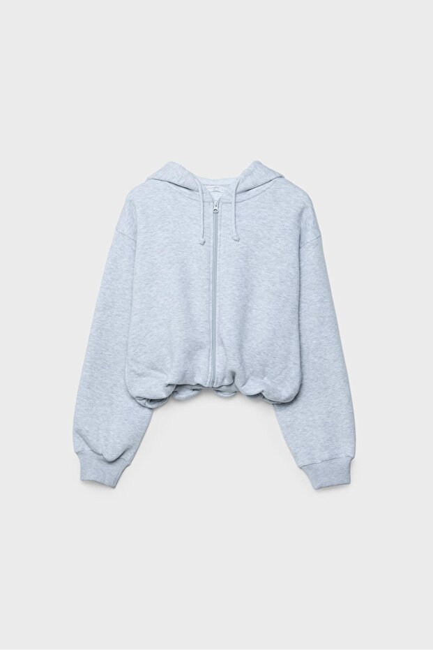 Baskılı kapüşonlu bomber sweatshirt - 5