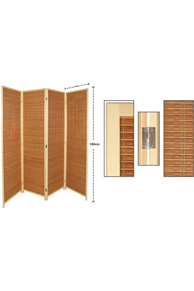 FFD 4-Panel Bamboo Room Divider – Folding Privacy Screen, 180 x 180 cm