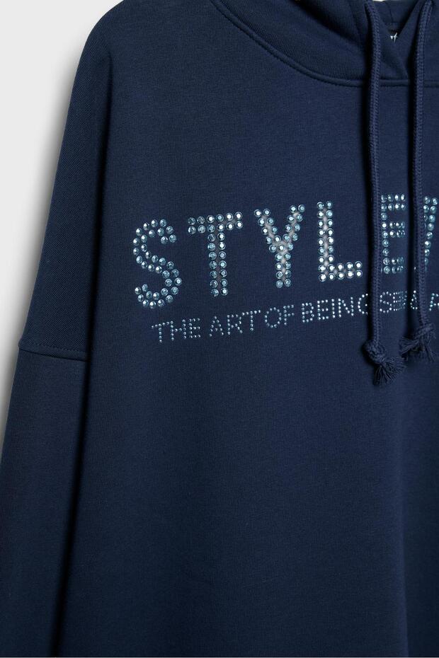 Simli kapüşonlu sweatshirt - 7