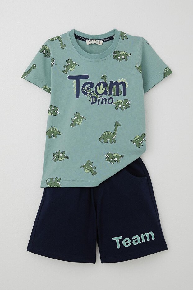 Boy's Shorts Set, Bouncy Dinosaur Set, Ages 2-6, Water Green