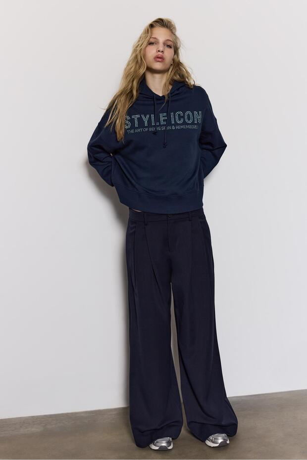 Simli kapüşonlu sweatshirt - 3