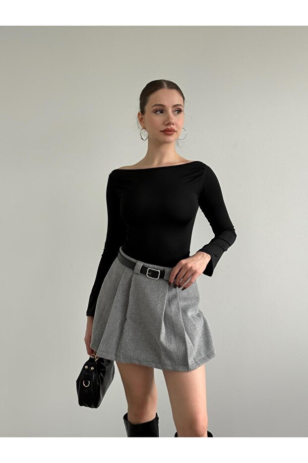 Kaşe Kemerli Şort Etek - 6