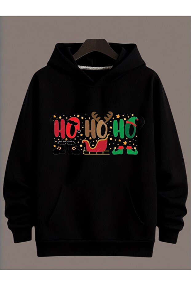 Unisex Long Sleeve Transfer Merry Christmas Hoho New Year Printed Plus Size Crew Neck Sweatshirt