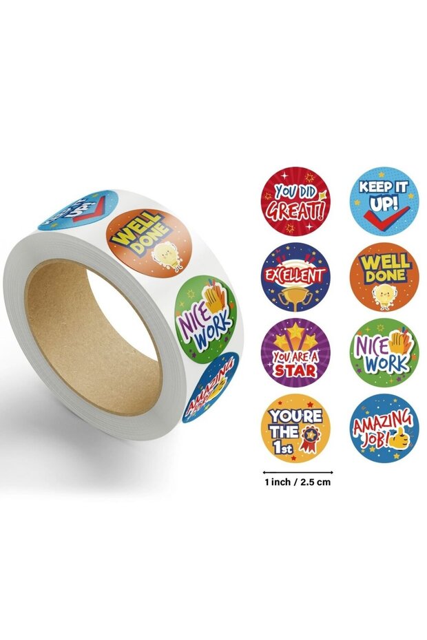 Teacher English Reward Motivational Round Stickers - 500 Stickers