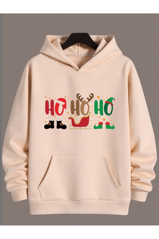 Unisex Long Sleeve Transfer Merry Christmas Hoho New Year Printed Plus Size Crew Neck Sweatshirt