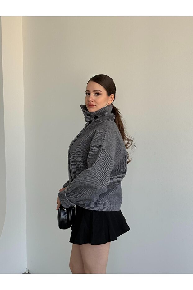 Kaşe Oversize Düğmeli Ceket - 2