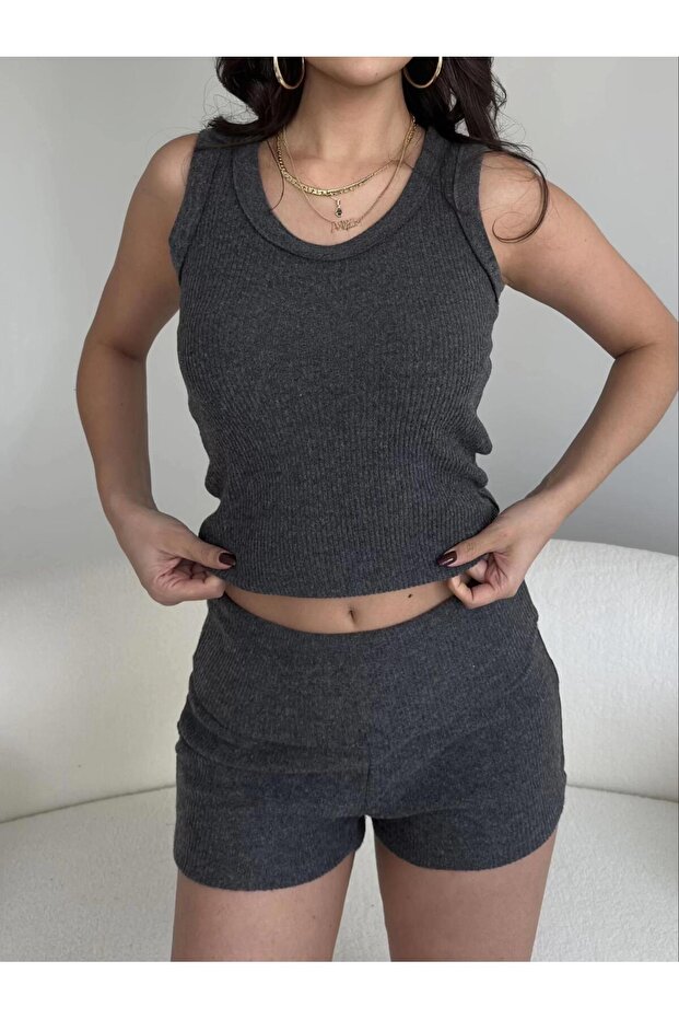 Fitilli Şort Crop Basic Takım - 6