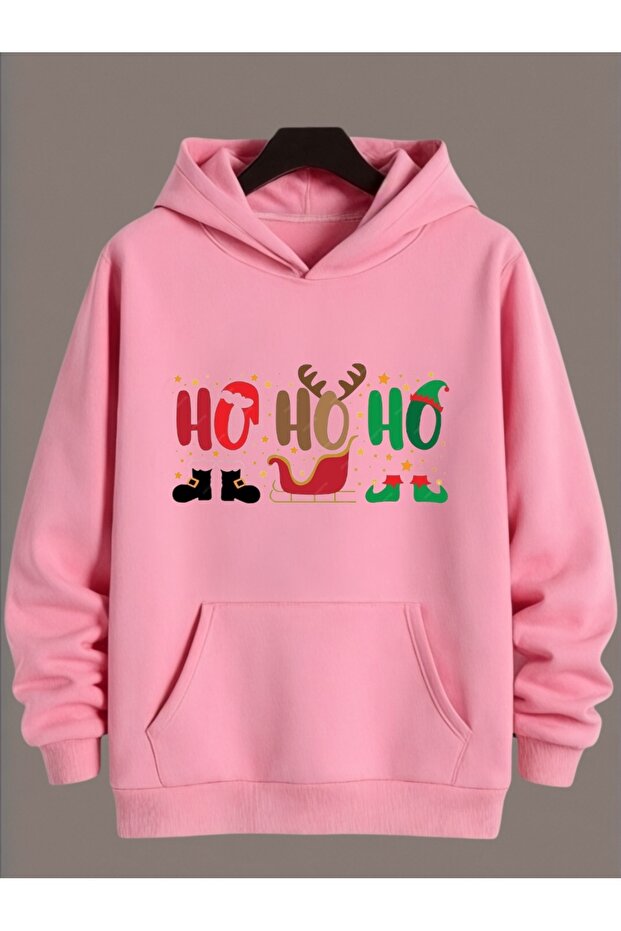Unisex Long Sleeve Transfer Merry Christmas Hoho New Year Printed Plus Size Crew Neck Sweatshirt