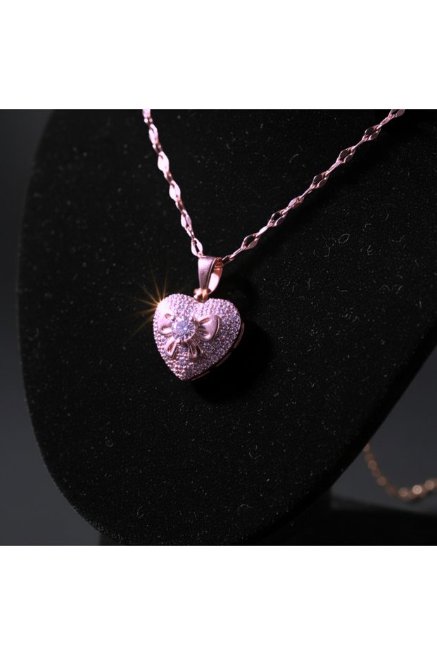 Zircon Stone Heart and Bow Necklace Silver Color Special Meaningful Gift for Women's Lover and Wife